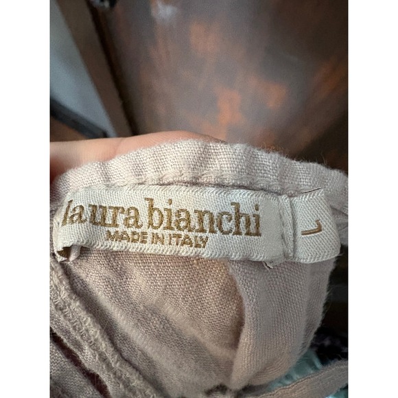 Laura Bianchi Italy 100%  Linen Dress Womens Large Beige Sleeveless Pocket - Picture 4 of 4